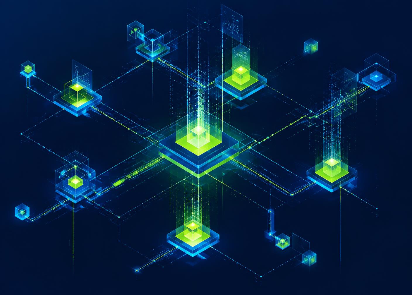 Abstract network of connected digital nodes
